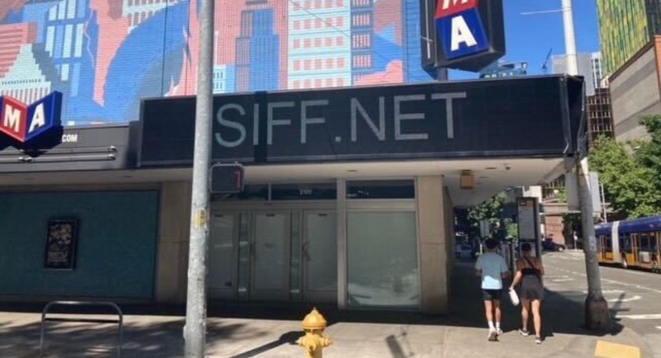 Digital marquee with SIFF.net text facing 4th Avenue downtown