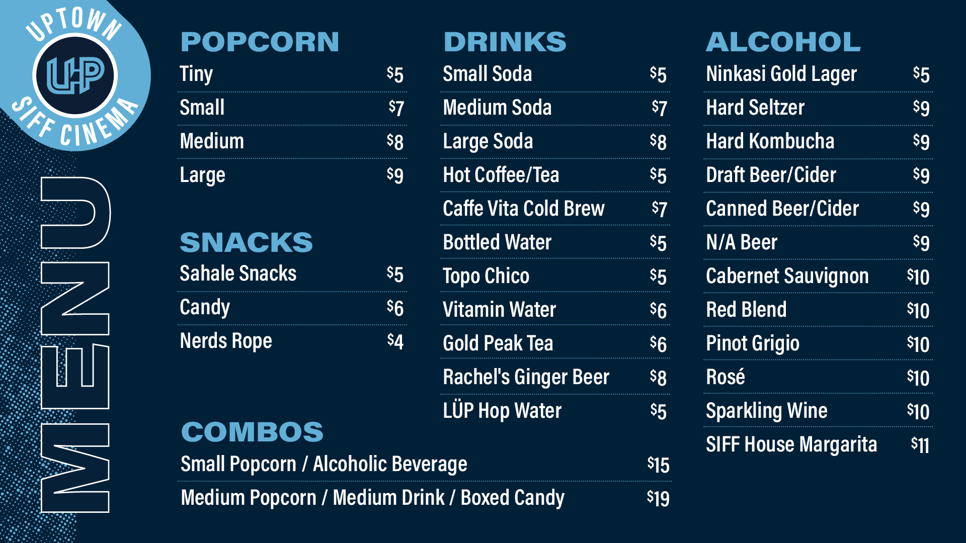 Concessions menu for SIFF Cinema Uptown