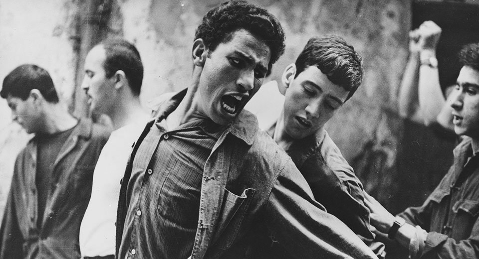 Black and white still from The Battle of Algiers
