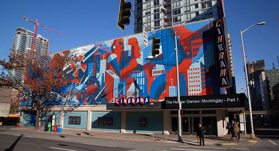 Seattle Cinerama Theater exterior in downtown Seattle