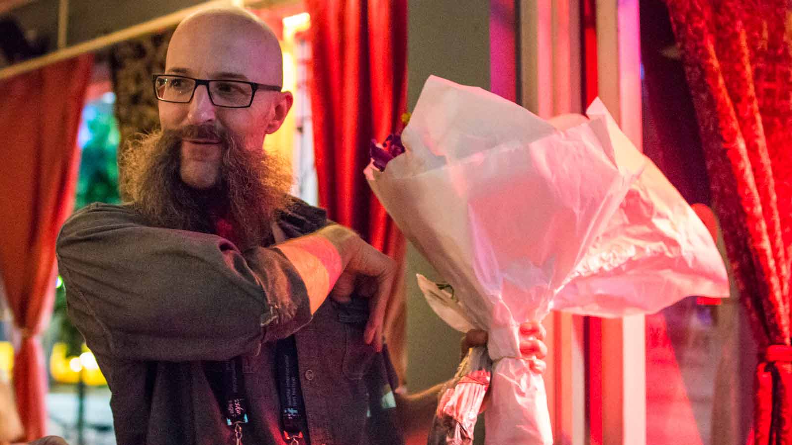 Guy with beard and Flowers